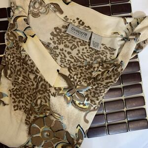 Chico's Travelers Floral Short Sleeve Blouse Shirt Woman's Sz 1 (S-M) Soft Stret